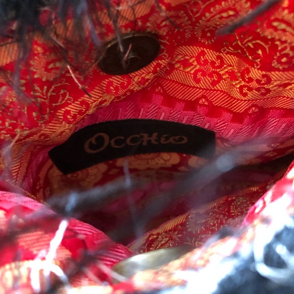 Vintage Y2K Occhio Black Feather Beaded Fringe Patterned Bag - Picture 11 of 11